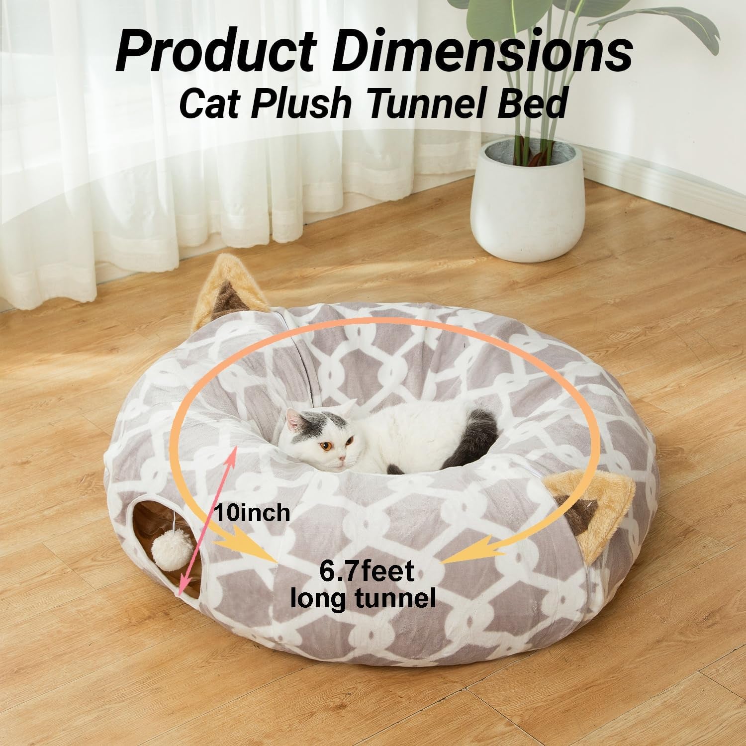 "Large Cat Tunnel Bed with Plush Cover and Toy Balls - Flexible Design for Cats and Small Dogs"