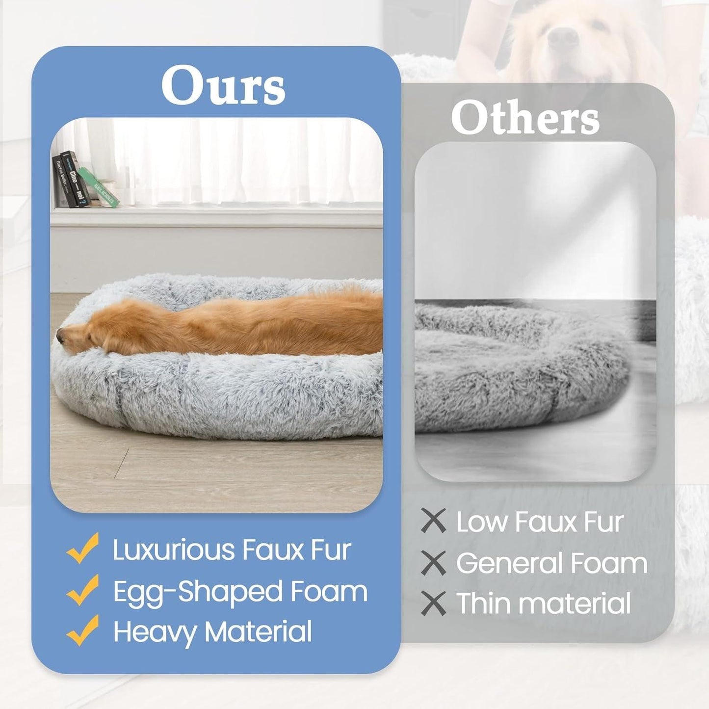 "Giant Washable Faux Fur Dog Bed - Grey White" - Happy Tails and Purrs