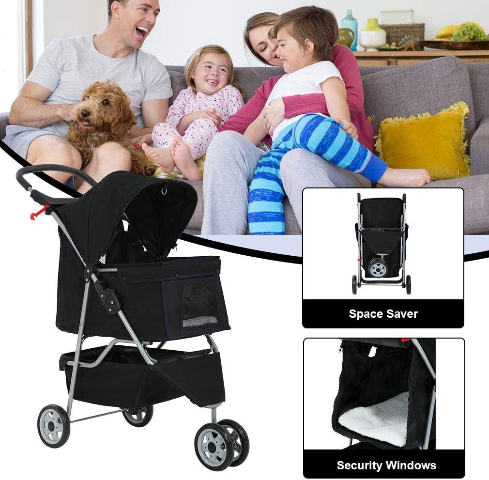 3-Wheel Pet Stroller with Cup Holder & Removable Liner - Happy Tails and Purrs