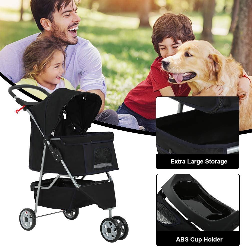 3-Wheel Pet Stroller with Cup Holder & Removable Liner - Happy Tails and Purrs