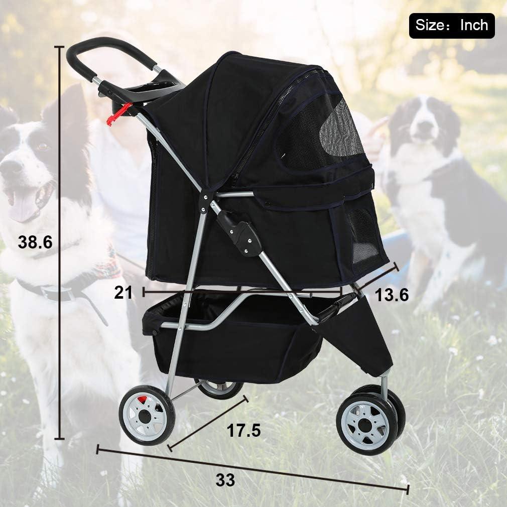 3-Wheel Pet Stroller with Cup Holder & Removable Liner - Happy Tails and Purrs