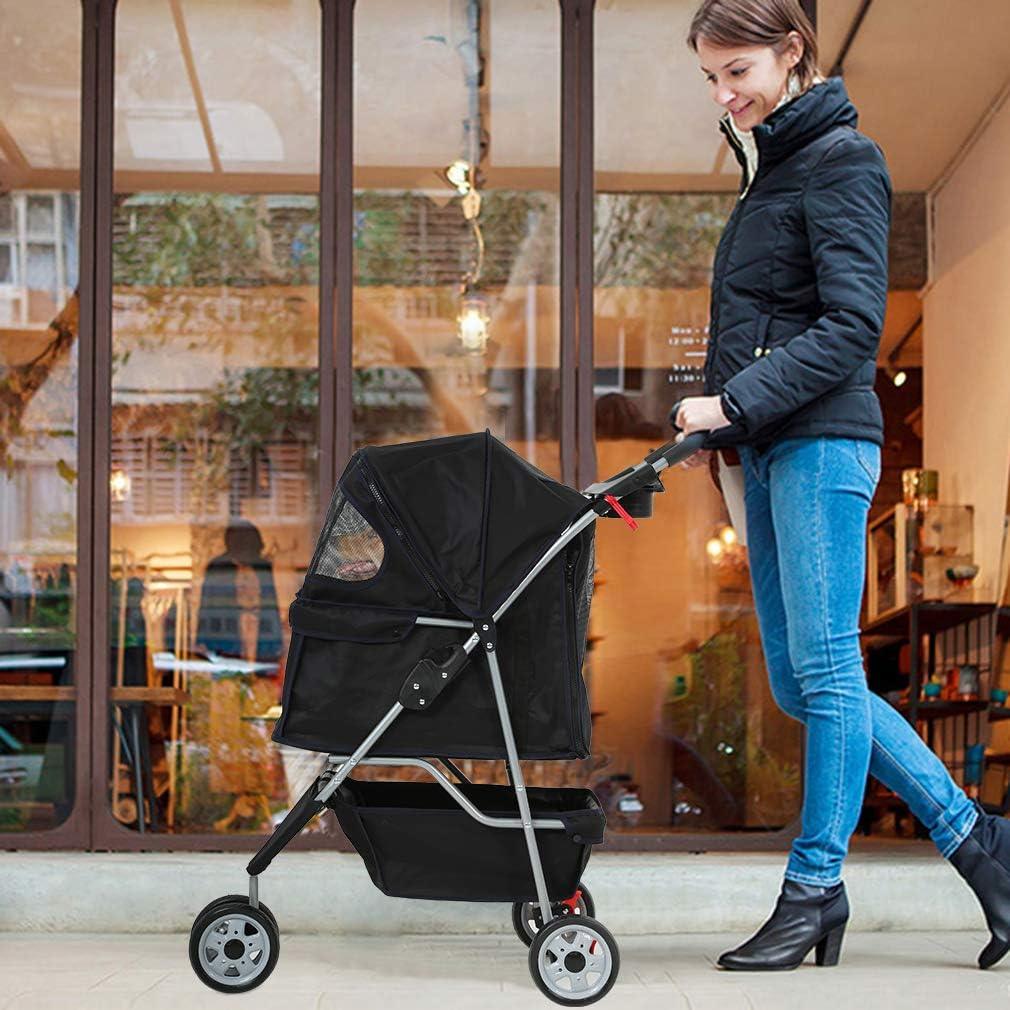 3-Wheel Pet Stroller with Cup Holder & Removable Liner - Happy Tails and Purrs