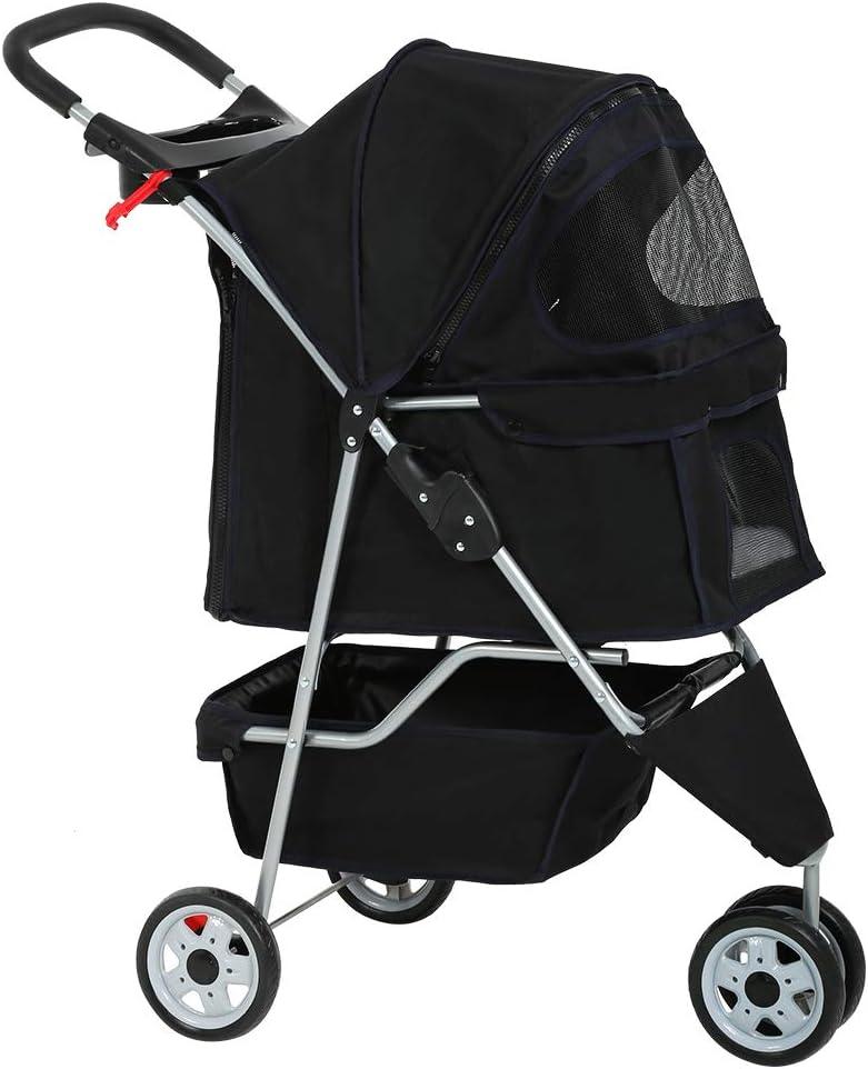 3-Wheel Pet Stroller with Cup Holder & Removable Liner - Happy Tails and Purrs