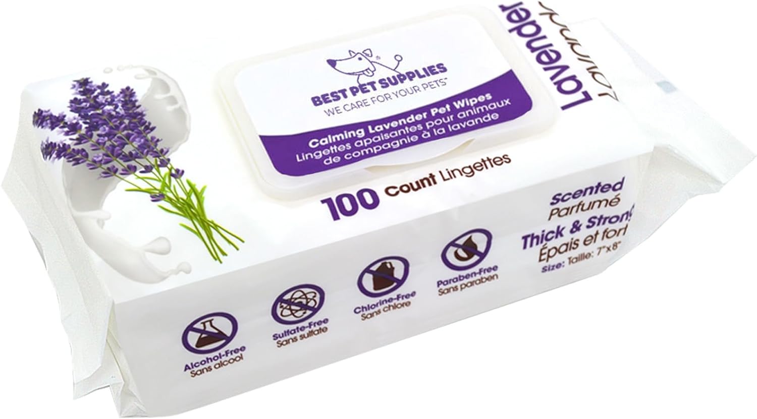 "Pet Grooming Wipes for Dogs & Cats - 100 Pack, Plant-Based Deodorizer for Coats & Sensitive Skin, Calming Lavender Scent" - Happy Tails and Purrs