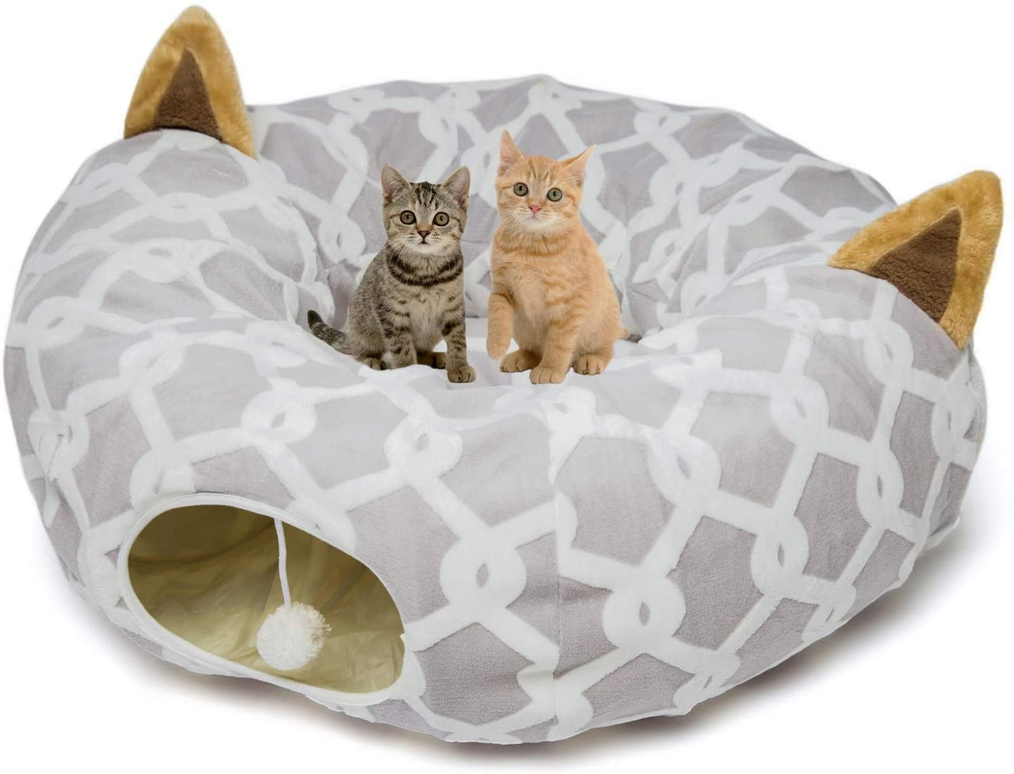 "Large Cat Tunnel Bed with Plush Cover and Toy Balls - Flexible Design for Cats and Small Dogs"