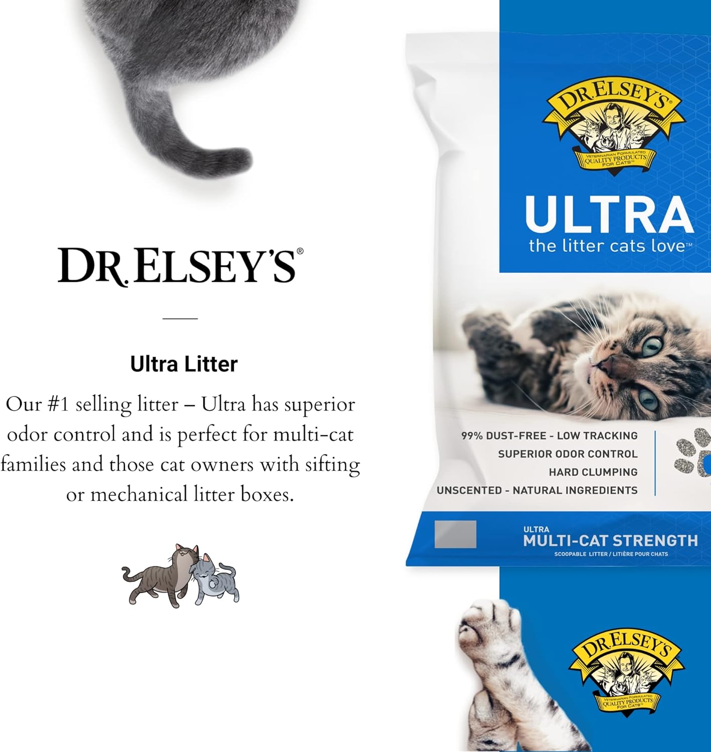 "Premium Unscented Cat Litter with Natural Ingredients - Low Dust, Superior Odor Control, Hard Clumping, Moisture Absorbing (40 lbs.)" - Happy Tails and Purrs