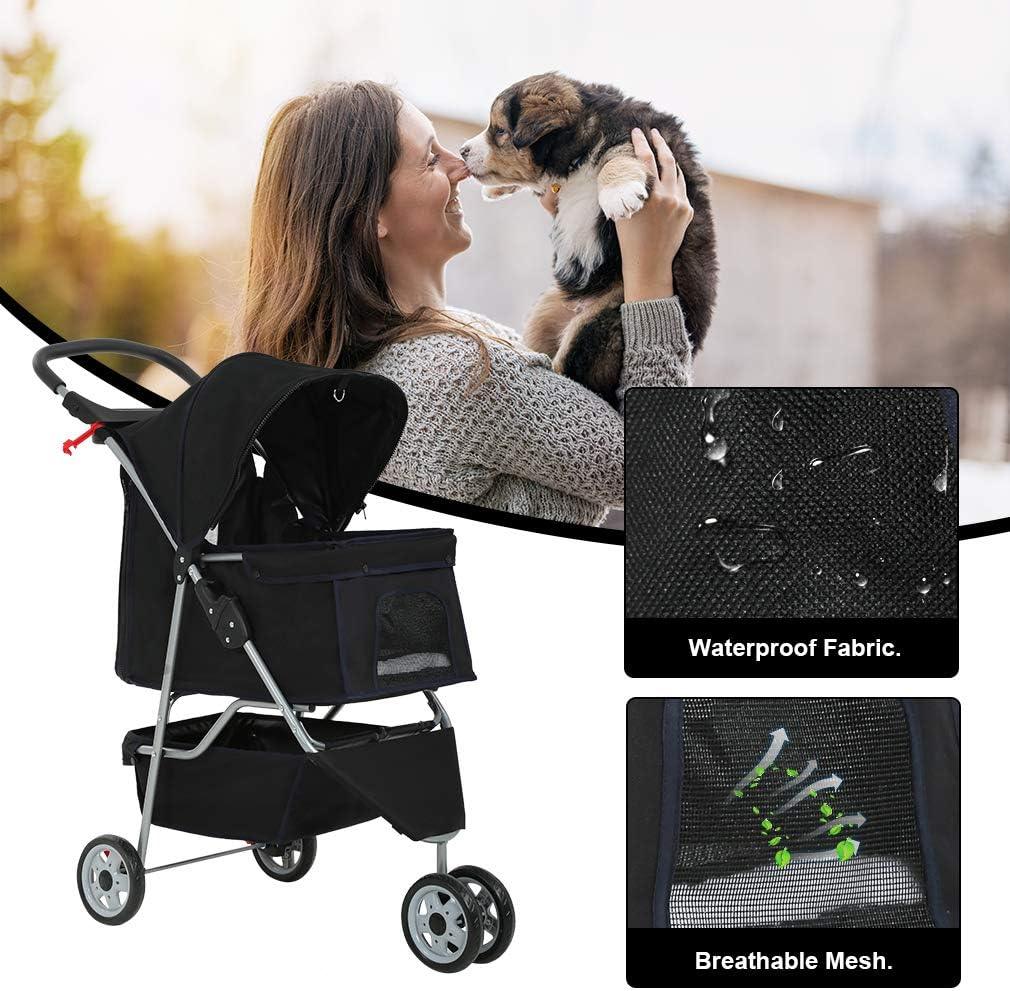 3-Wheel Pet Stroller with Cup Holder & Removable Liner - Happy Tails and Purrs