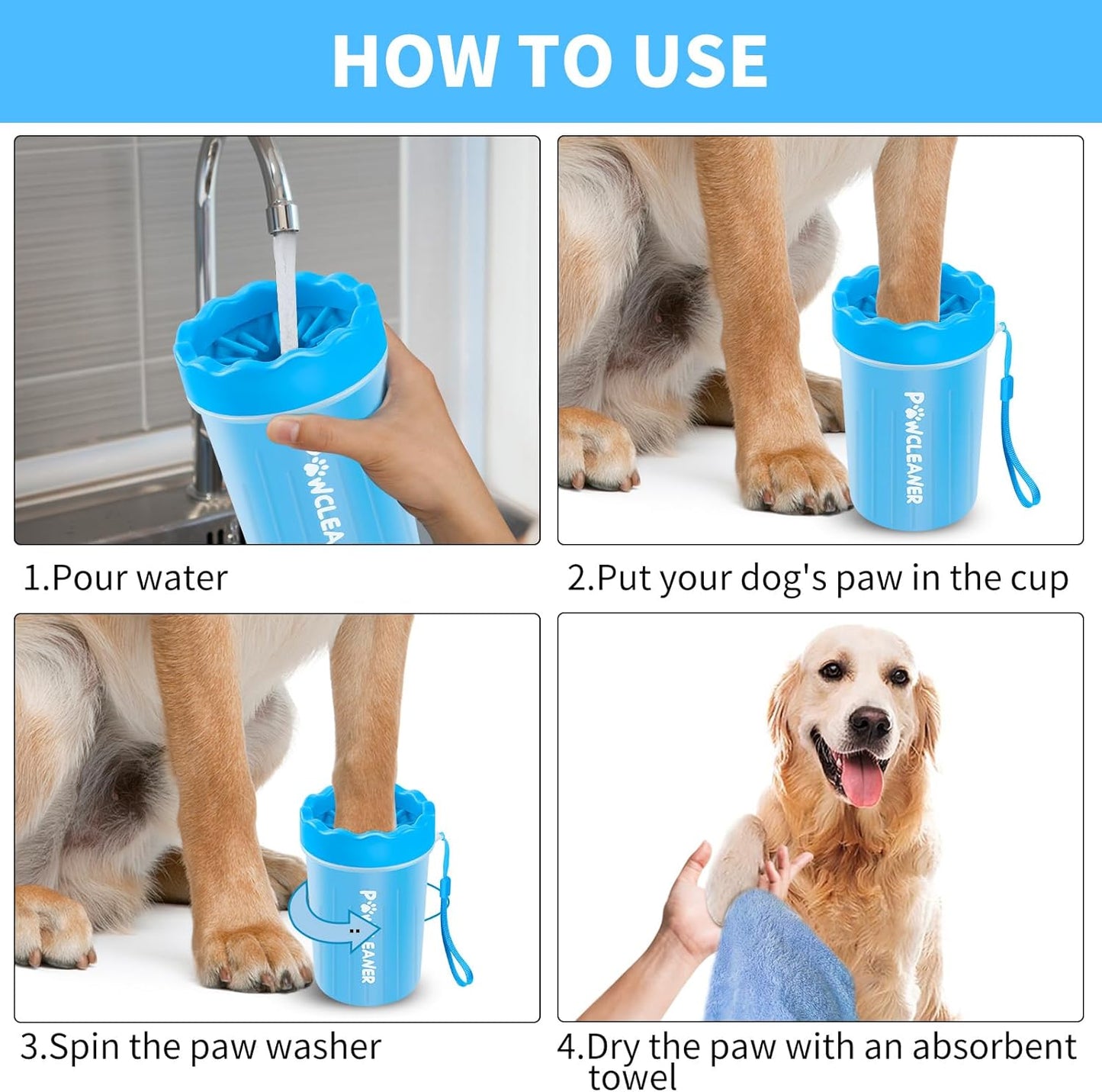 Dog Paw Cleaner and Washer for Small, Medium, and Large Dogs and Cats with 3 Absorbent Towels