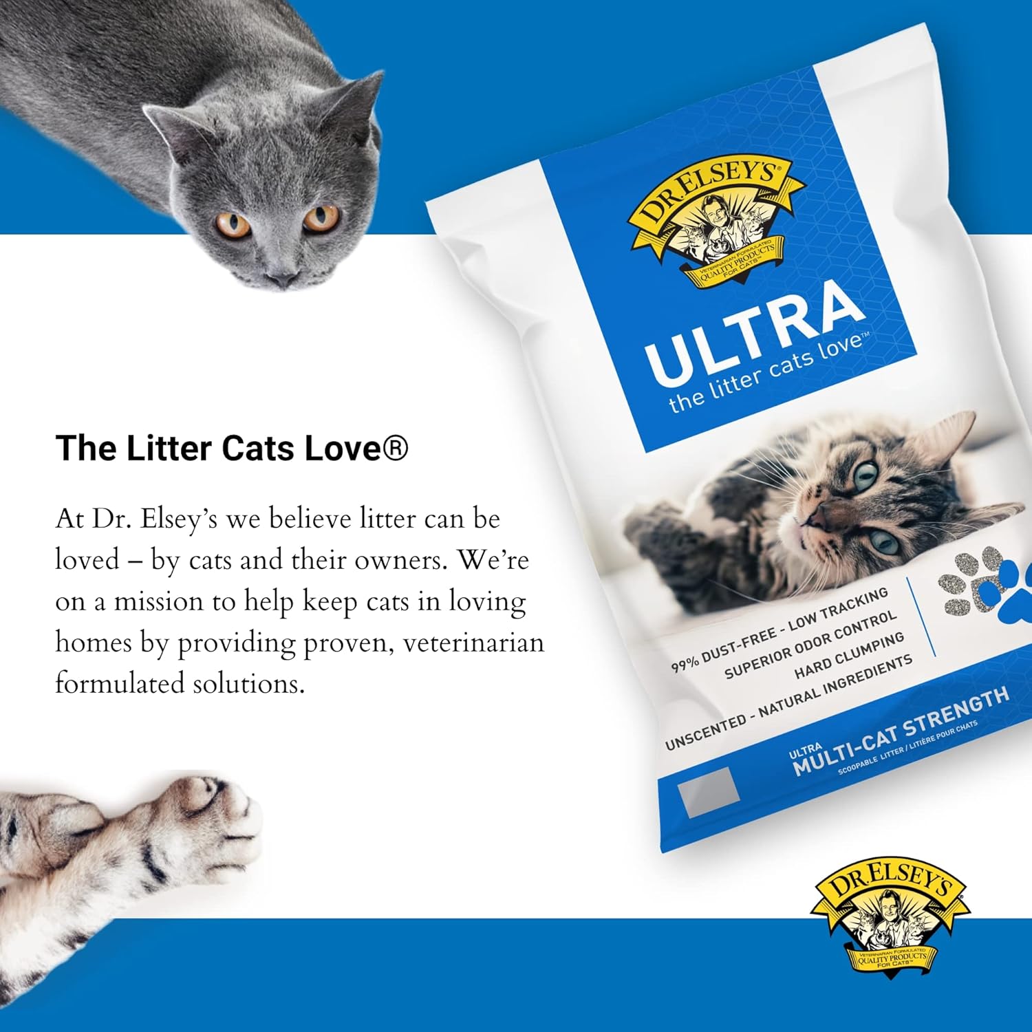 "Premium Unscented Cat Litter with Natural Ingredients - Low Dust, Superior Odor Control, Hard Clumping, Moisture Absorbing (40 lbs.)" - Happy Tails and Purrs