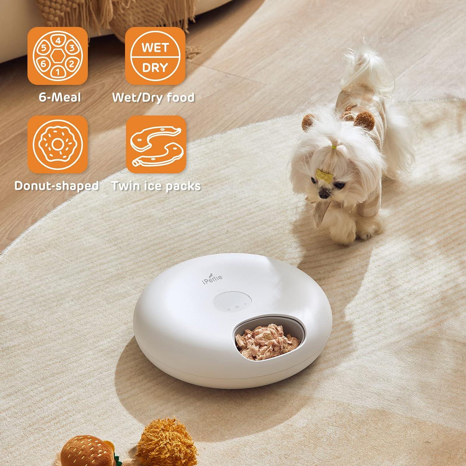 Revolutionary Donut Frost 6 Meal Automatic Pet Feeder - Cordless, Programmable, with Ice Packs & Massive Battery for Dry & Wet Food! - Happy Tails and Purrs