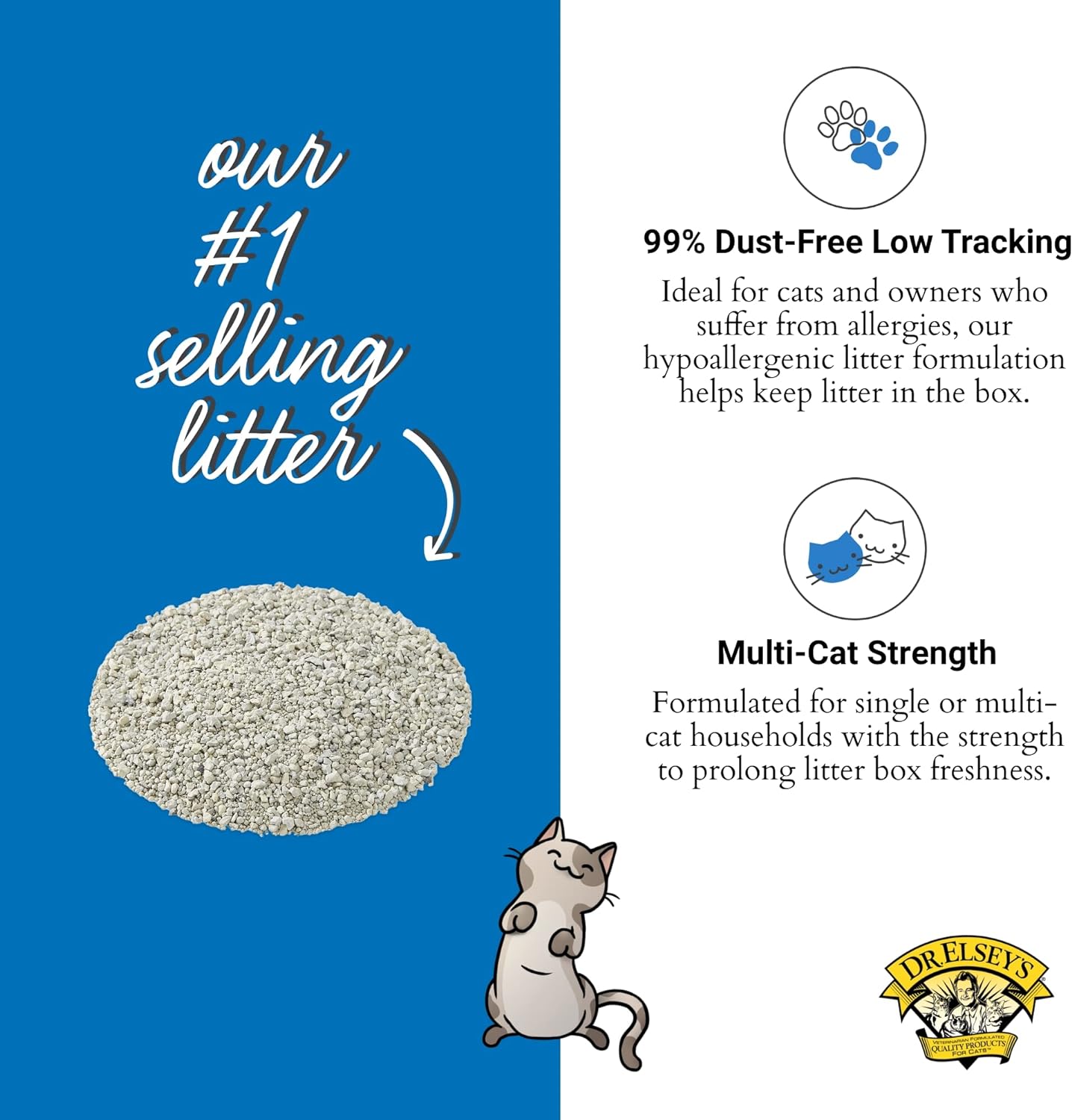 "Premium Unscented Cat Litter with Natural Ingredients - Low Dust, Superior Odor Control, Hard Clumping, Moisture Absorbing (40 lbs.)" - Happy Tails and Purrs