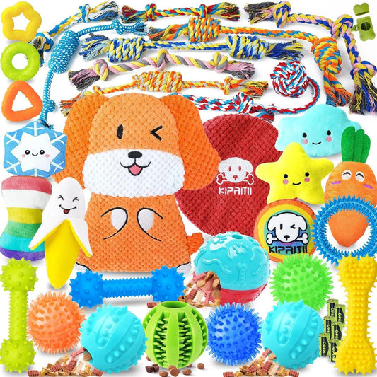 "Puppy Teething Toy Set - 39 Pieces, Includes Rope Toys, Treat Balls & Chew Toys" - Happy Tails and Purrs