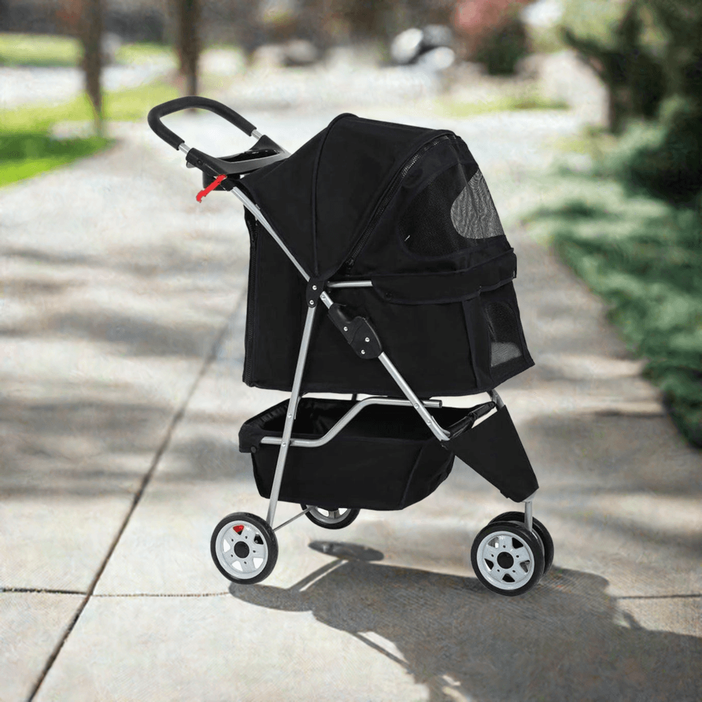 3-Wheel Pet Stroller with Cup Holder & Removable Liner - Happy Tails and Purrs